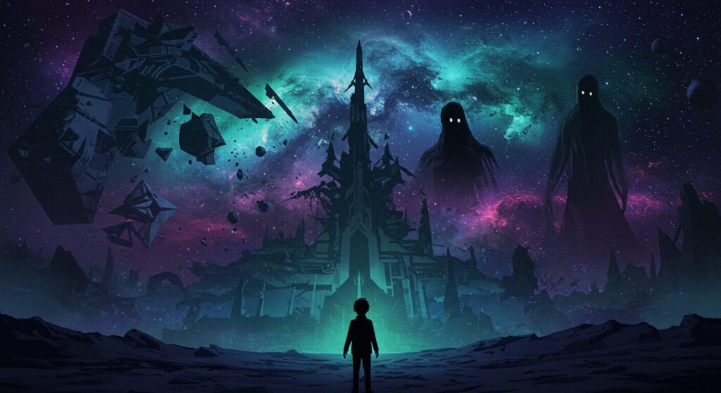 クトゥルーの呼び声が描く宇宙的恐怖。広大な宇宙と理解不能な存在を前にした人間の無力さを象徴するイメージ
