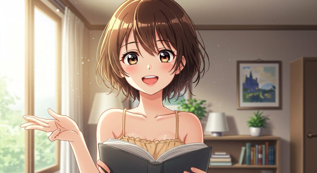 映アムリタ まとめ CTAイメージ:作品を象徴する本と、読書開始を促すアイコンが配置されたアニメ調イラスト