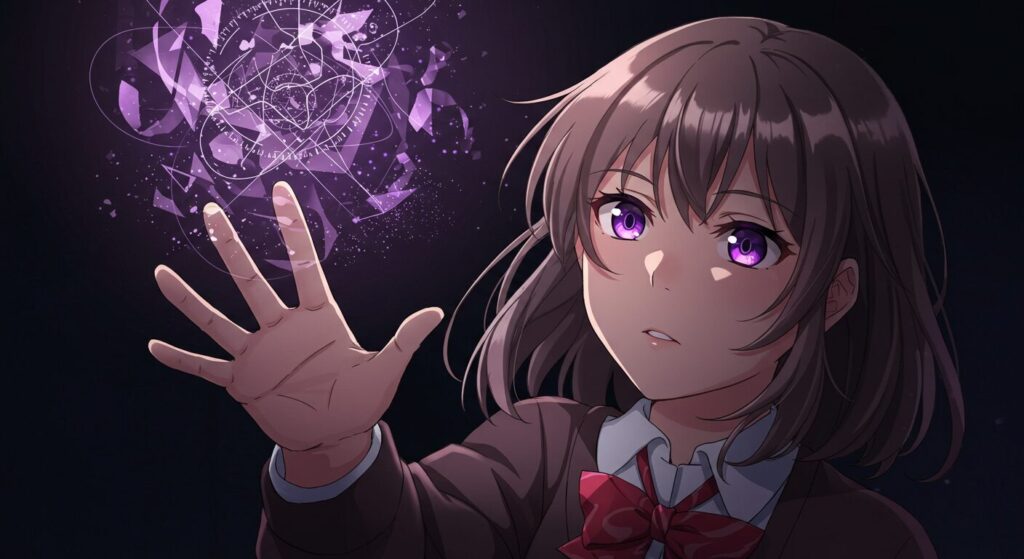 ライトノベル『紫色のクオリア』の見どころと考察ポイントを象徴するイラスト。主人公・毬井ゆかりが物語の謎や深淵に迫ろうとする様子
