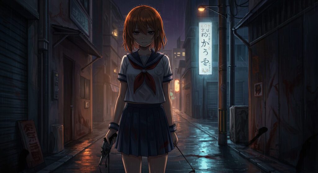 ライトノベル『さよなら世界の終わり』のキャラクター・天ヶ瀬が抱える闇と破壊衝動を象徴するイラスト