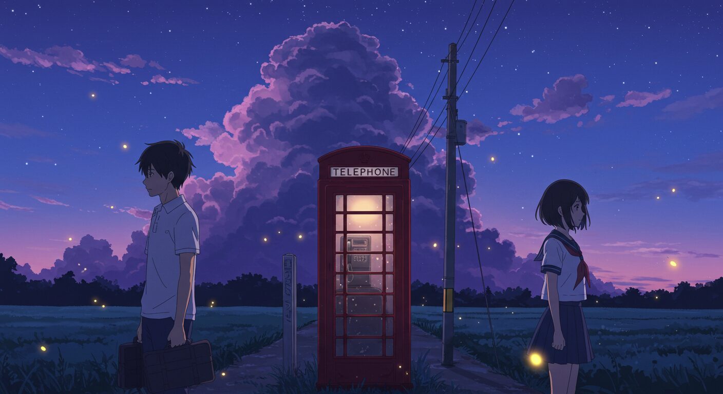 僕が電話をかけていた場所のアイキャッチ画像。夏の夜、公衆電話を間に挟み、すれ違うように立つ少年と少女
