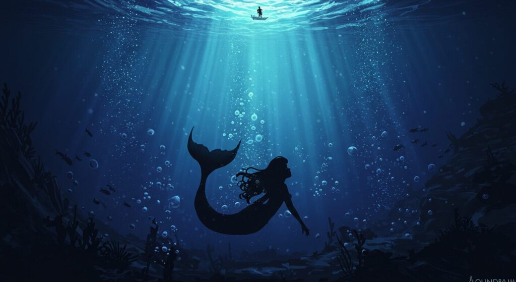 『僕が電話をかけていた場所』のテーマを象徴する、海に沈む人魚姫のイラスト