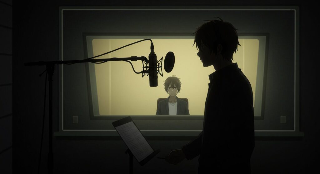 『三角の距離は限りないゼロ』のアニメ化への期待。アフレコスタジオのマイクと声優のシルエット