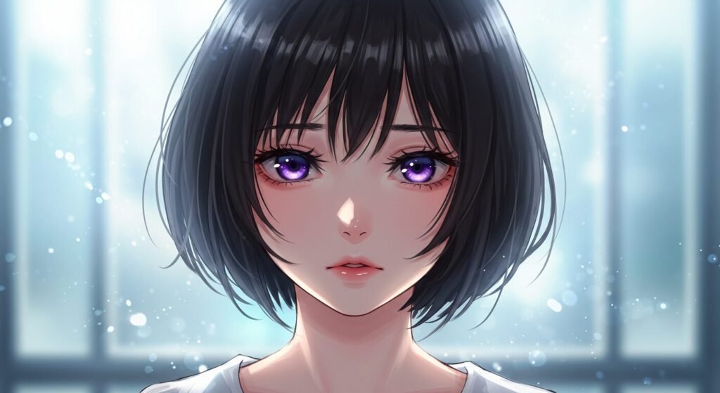 『三角の距離は限りないゼロ』のヒロイン、水瀬秋玻。クールでミステリアスな雰囲気の少女のイラスト