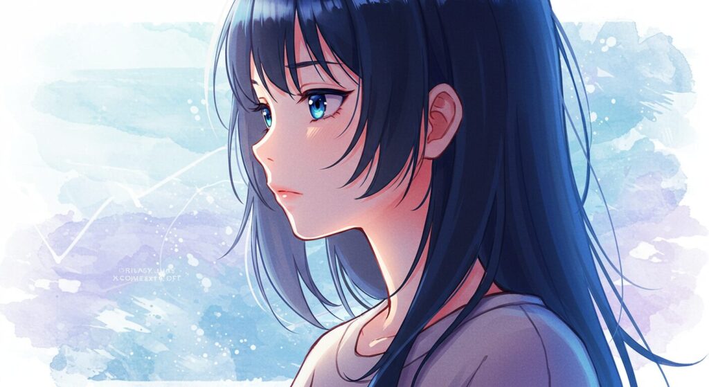 小説『バスタブで暮らす』の主人公、磯原めだかのプロフィール画像。物憂げで内省的な表情をした少女の、繊細な雰囲気のアニメ調イラスト