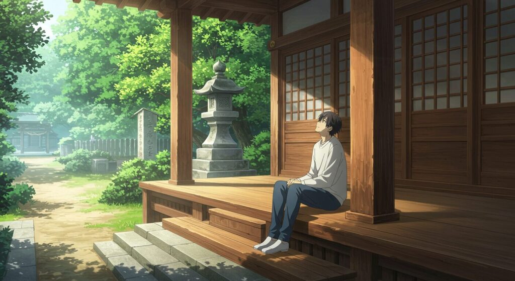 『神様の御用人』の主人公・萩原良彦の魅力。神社の縁側で一人、物思いにふける彼の等身大の姿