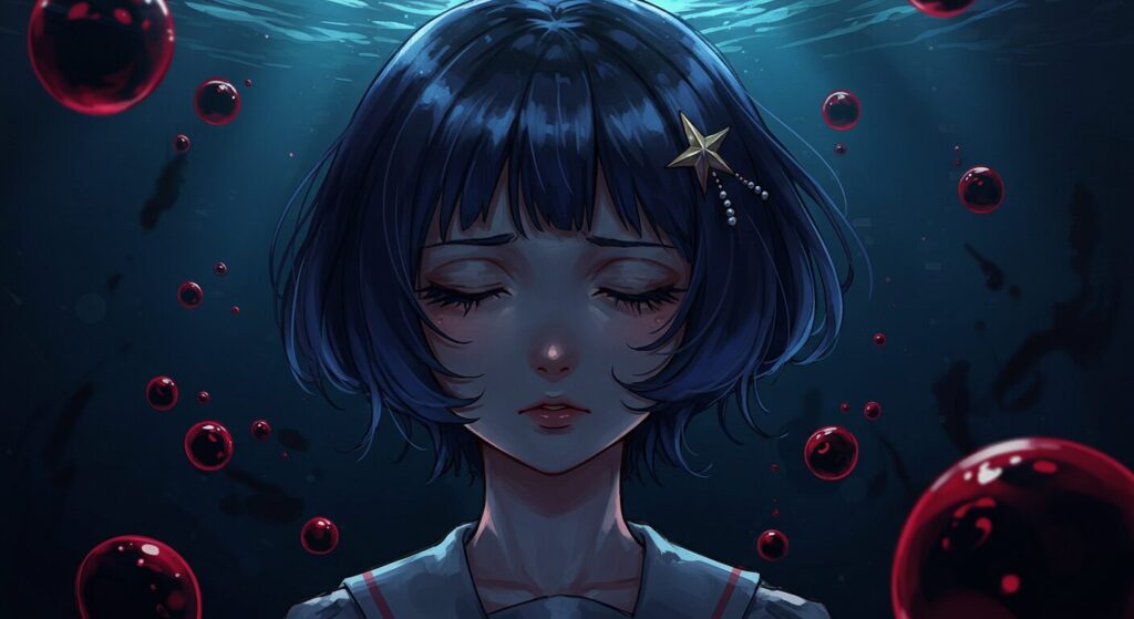 希望と絶望の狭間で祈るように目を閉じる、ライトノベル『絶深海のソラリス』のヒロイン・ナツカのイラスト
