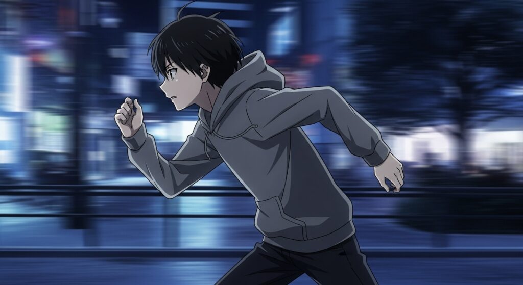 15歳のテロリストの「読みやすさ」を象徴する画像。主人公の渡辺篤人が夜の都会を疾走しており、物語のテンポの良さを表している。