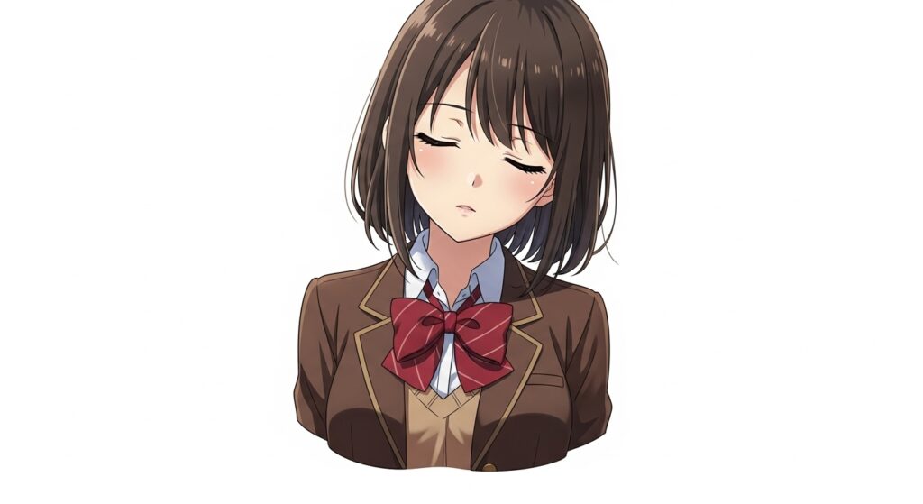 『嘘つきみーくんと壊れたまーちゃん』の作品情報画像。ヒロイン御園マユが目を閉じ、儚げな表情を浮かべているバストアップのイラスト。