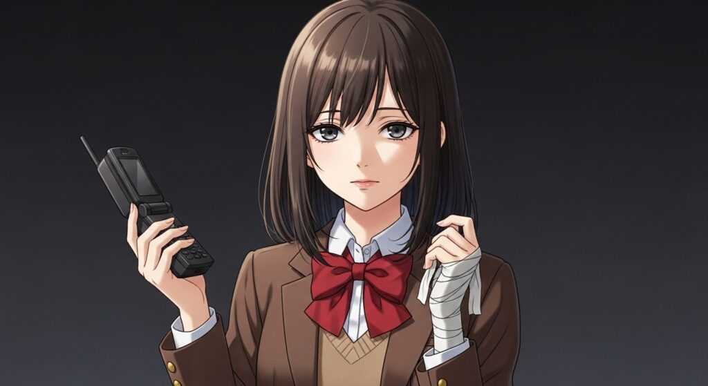 『嘘つきみーくんと壊れたまーちゃん』の「人を選ぶ理由」を象徴する画像。制服姿のヒロイン御園マユが、首に赤い糸を絡ませ、狂気を感じさせる無表情でこちらを見つめている。