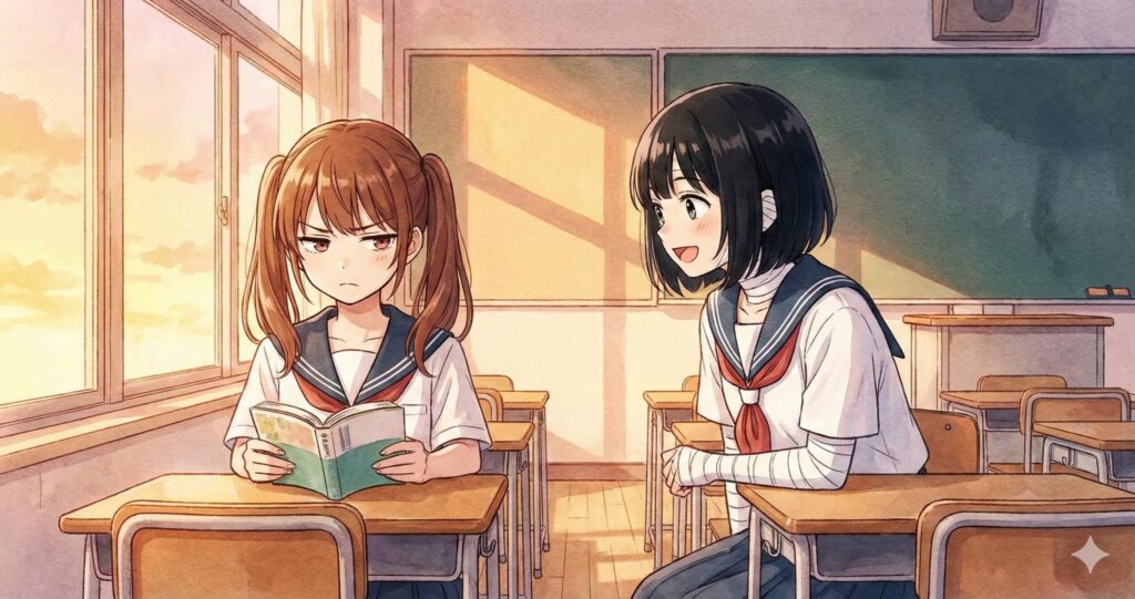 放課後の教室で話す山田なぎさと海野藻屑