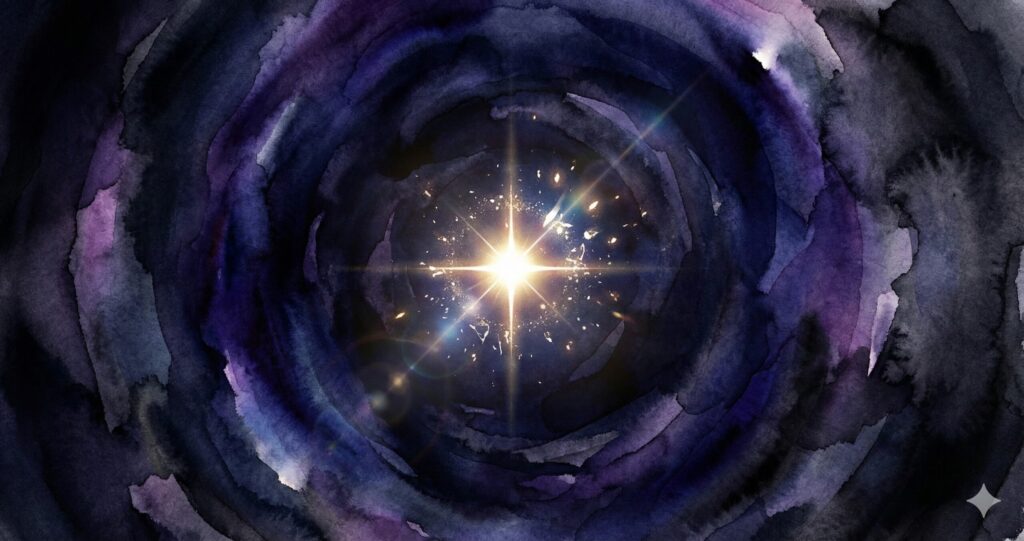 暗闇の中で輝く一粒の光、絶望と希望の象徴