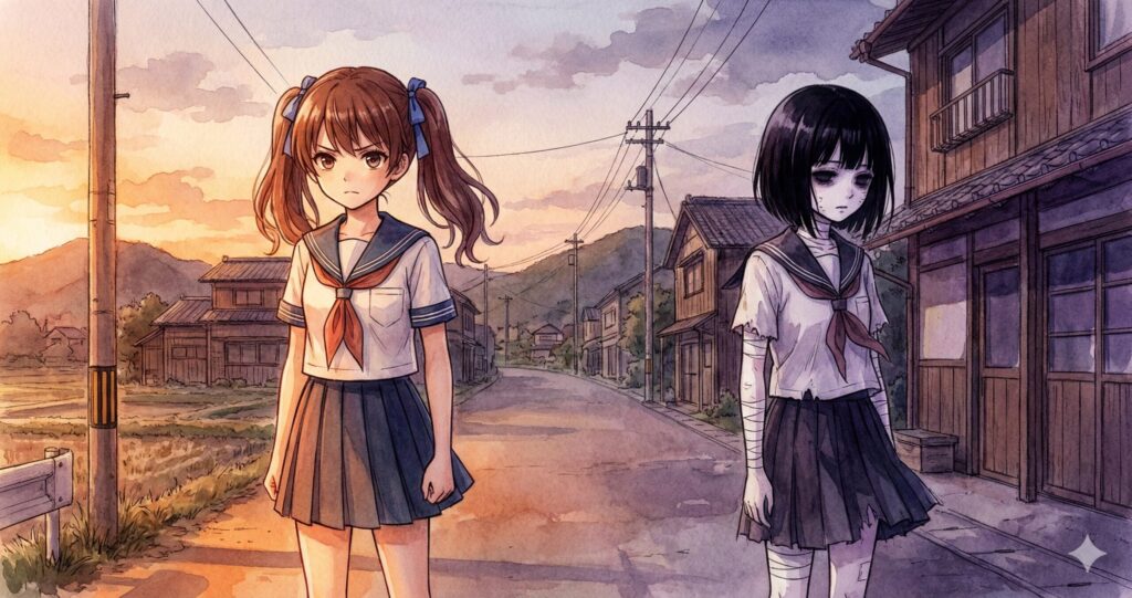 「砂糖菓子の弾丸は撃ち抜けない」の山田なぎさと海野藻屑、対照的な二人の少女のイラスト