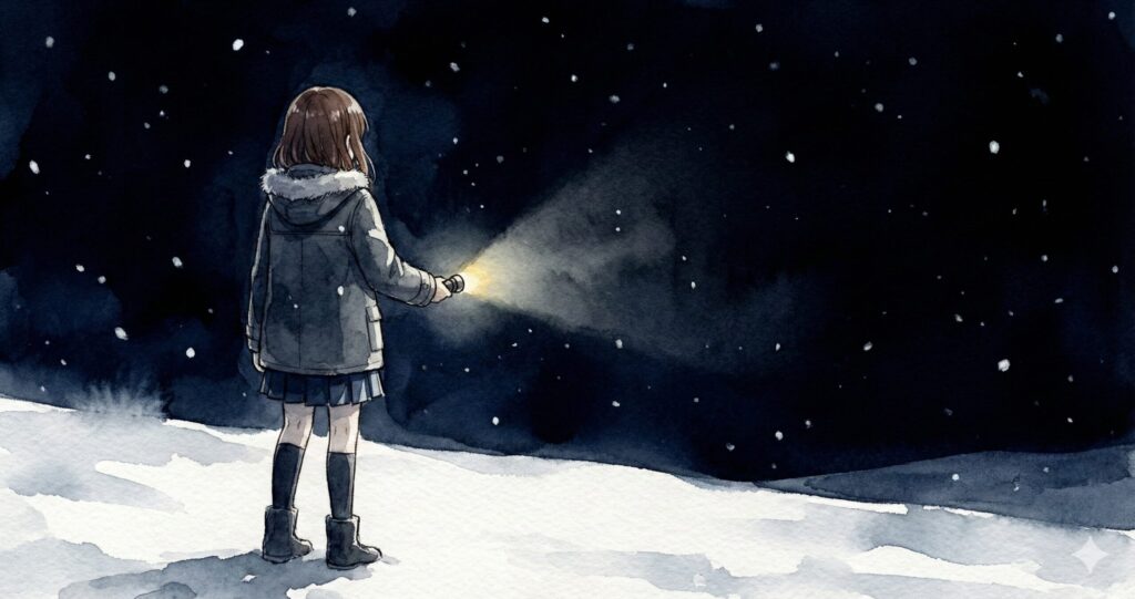 雪の丘で藻屑を待ち続ける山田なぎさの後ろ姿