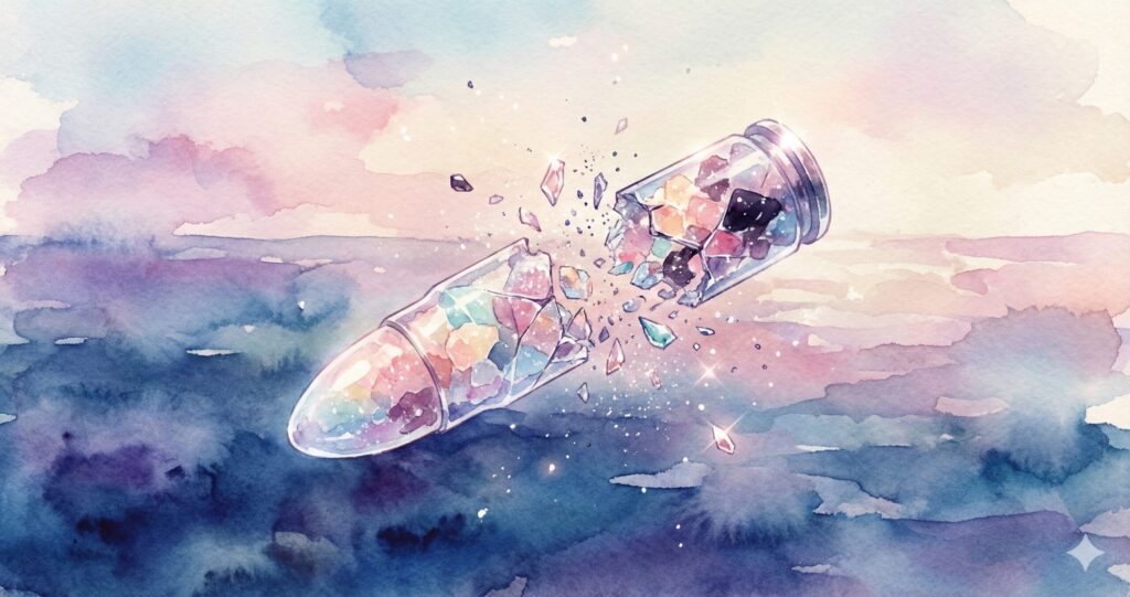 砕け散る砂糖菓子の弾丸の象徴的なイラスト