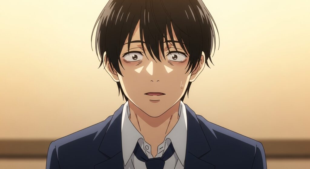 『ちょっと今から仕事やめてくる』の名言に気づき、希望の表情を浮かべる主人公・隆のイメージ