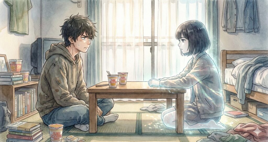 アパートで監視員ミヤギと対峙するクスノキ