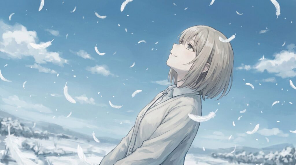 穏やかな笑顔で空を見上げ、幸福の絶頂での終わりを選び取る佐薙ひじりの美しく切ないイラスト